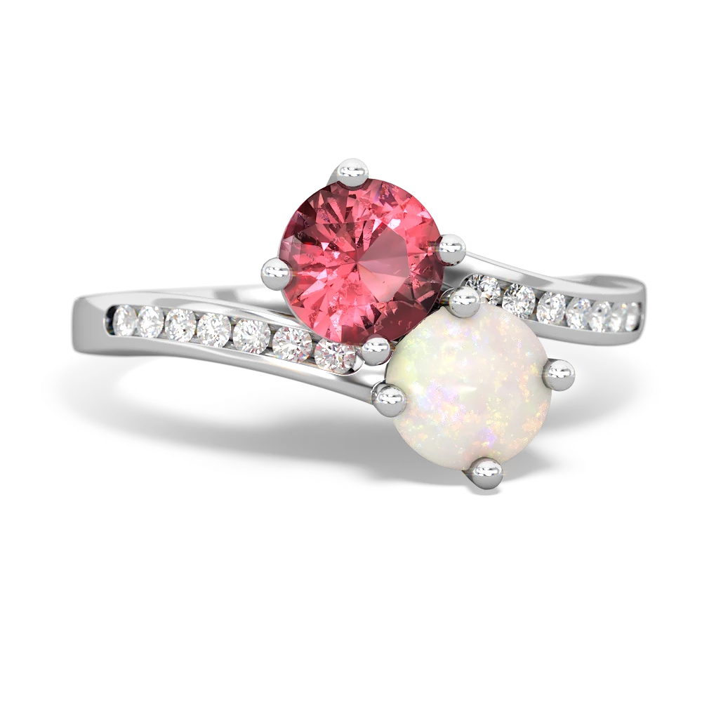 Pink Tourmaline Channel Set Two Stone 14K White Gold ring R5303