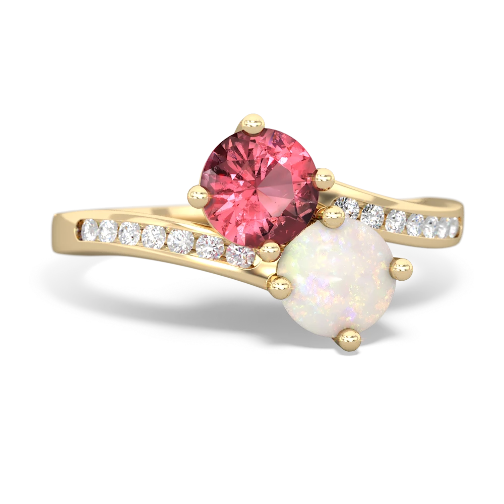 Pink Tourmaline Channel Set Two Stone 14K Yellow Gold ring R5303