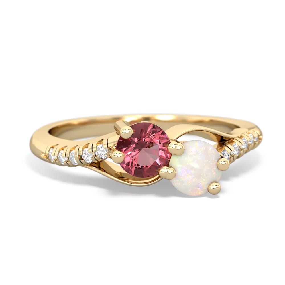 Pink Tourmaline Infinity Pave Two Stone 14K Yellow Gold ring R5285