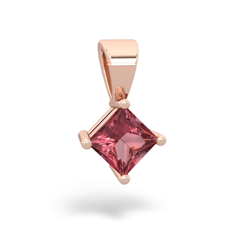 Pink Tourmaline 5Mm Princess Solitaire 14K Rose Gold pendant P1789