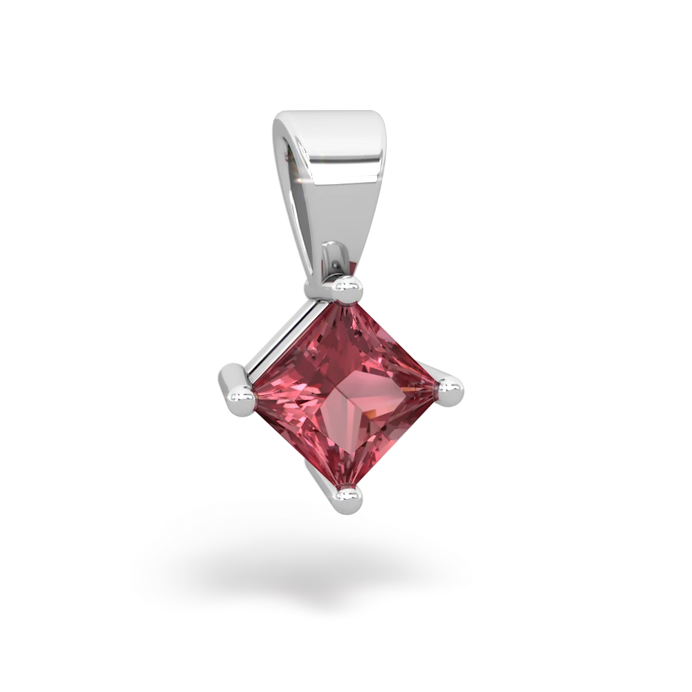 Pink Tourmaline 5Mm Princess Solitaire 14K White Gold pendant P1789