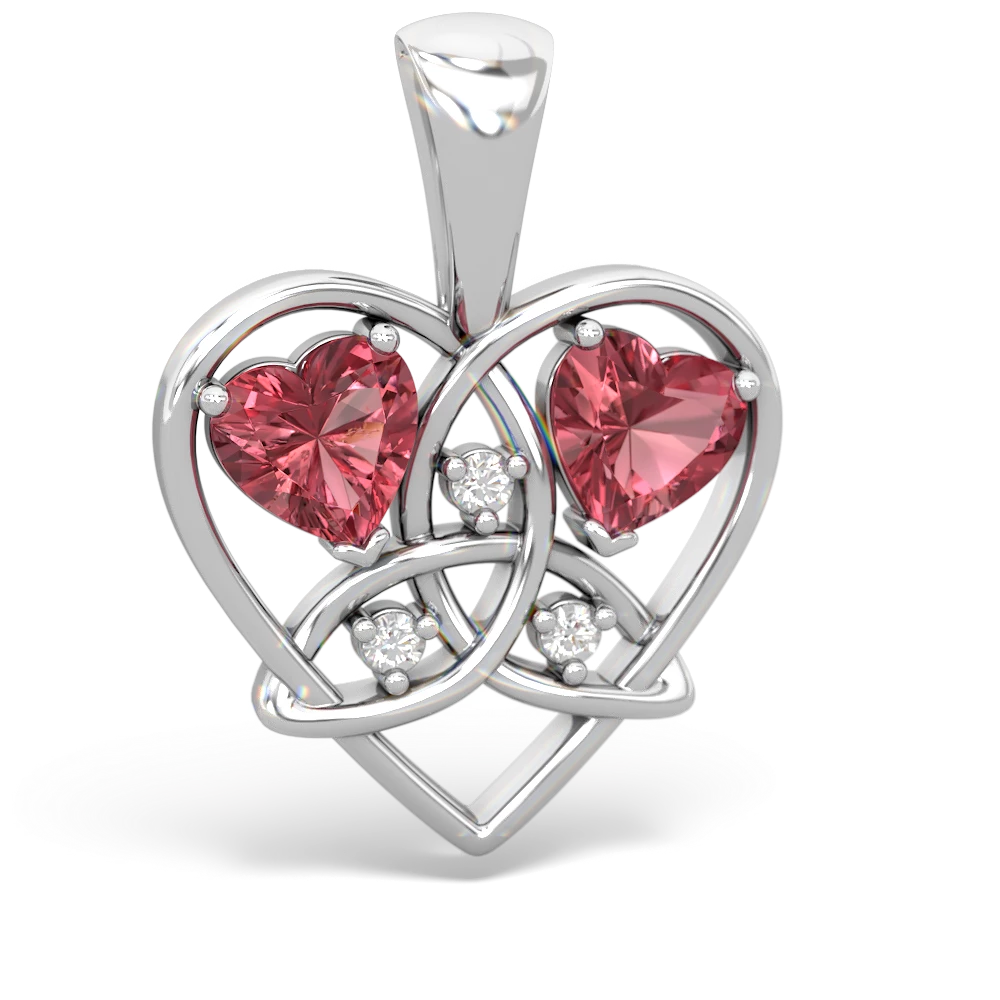 Pink Tourmaline Celtic Trinity Heart 14K White Gold pendant P5331