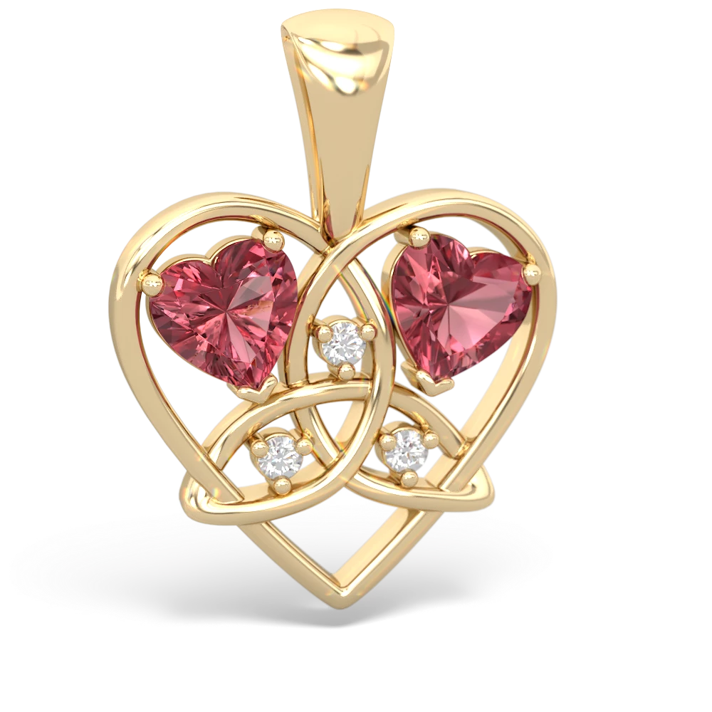 Pink Tourmaline Celtic Trinity Heart 14K Yellow Gold pendant P5331