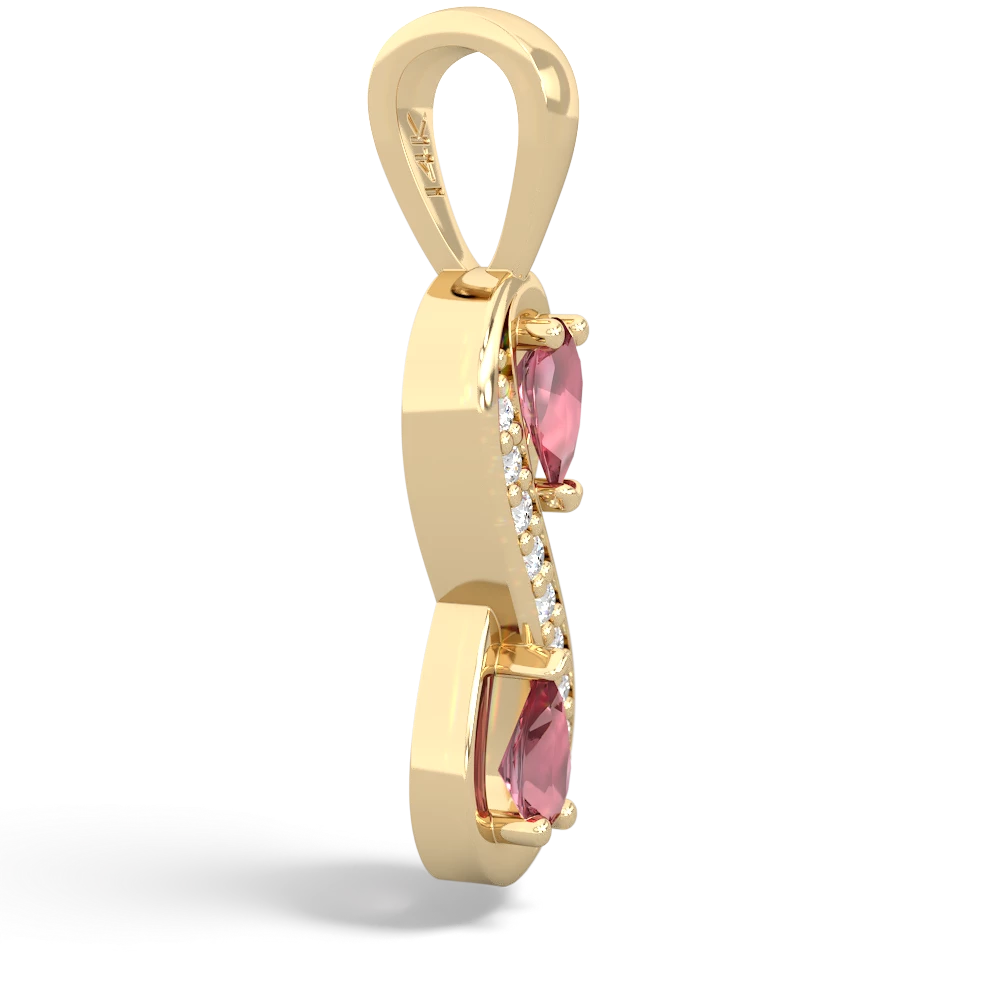 Pink Tourmaline Diamond Infinity 14K Yellow Gold pendant P5390