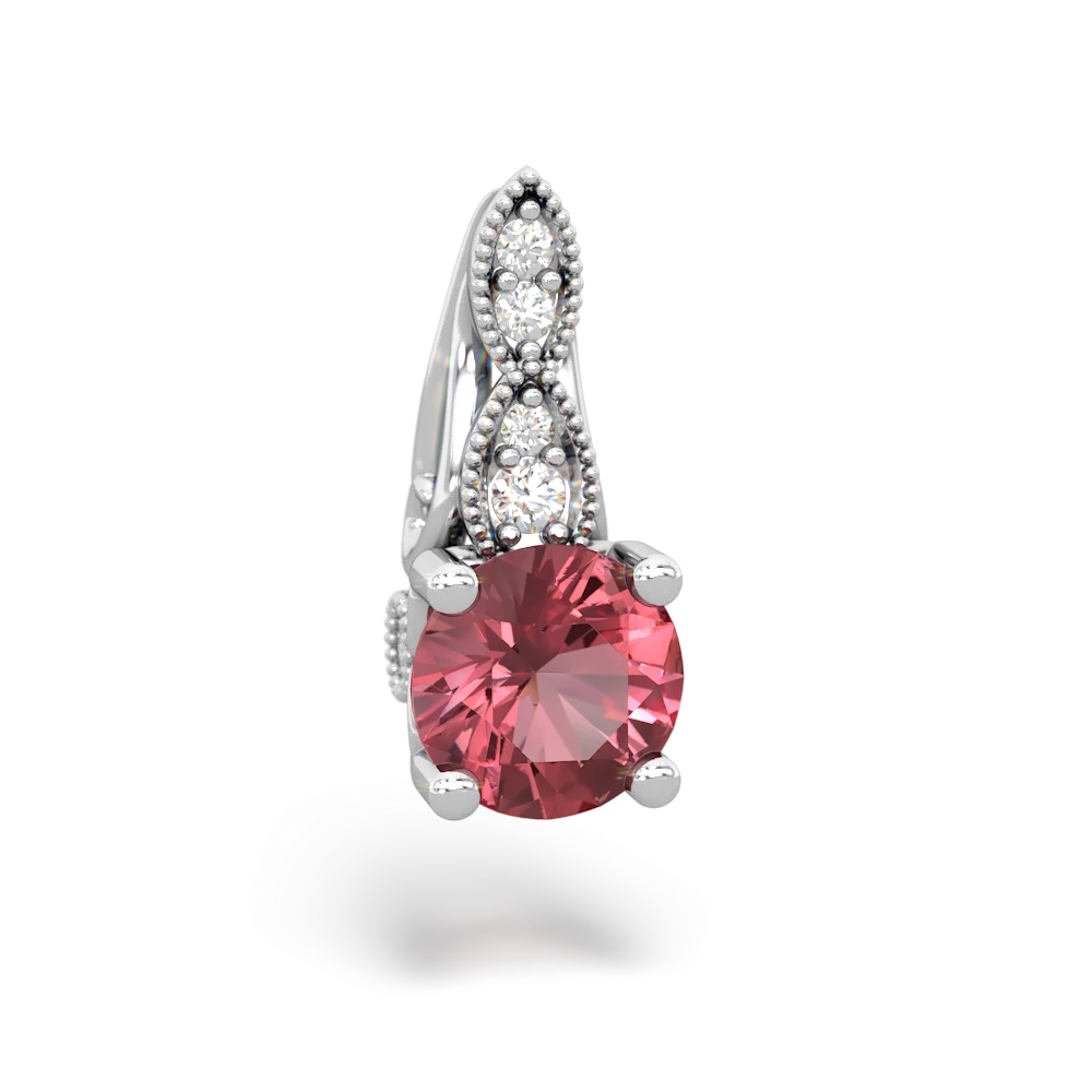 Pink Tourmaline Antique Elegance 14K White Gold pendant P3100