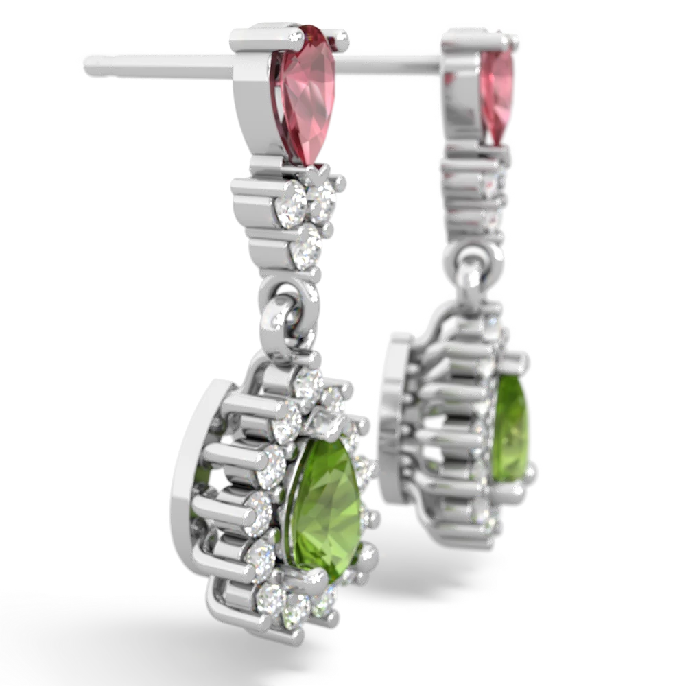 Pink Tourmaline Halo Pear Dangle 14K White Gold earrings E1882