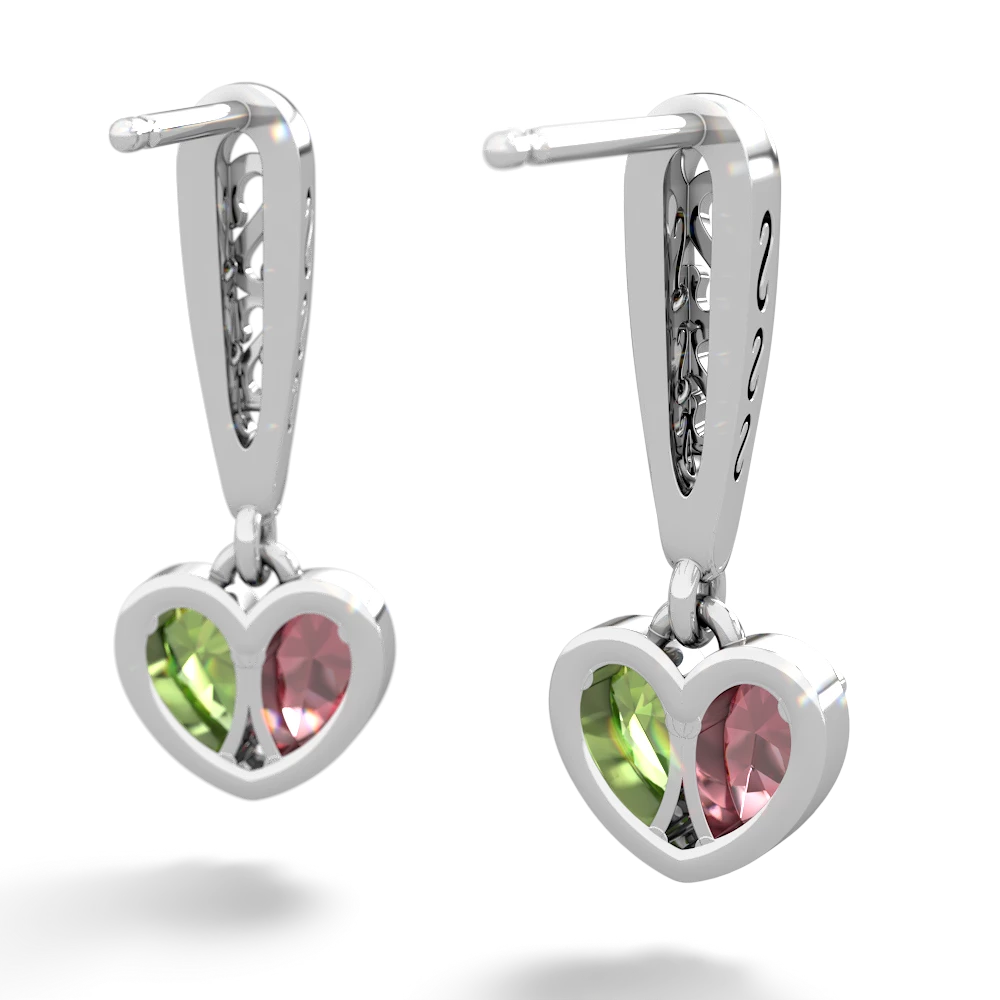 Pink Tourmaline Filligree Heart 14K White Gold earrings E5070