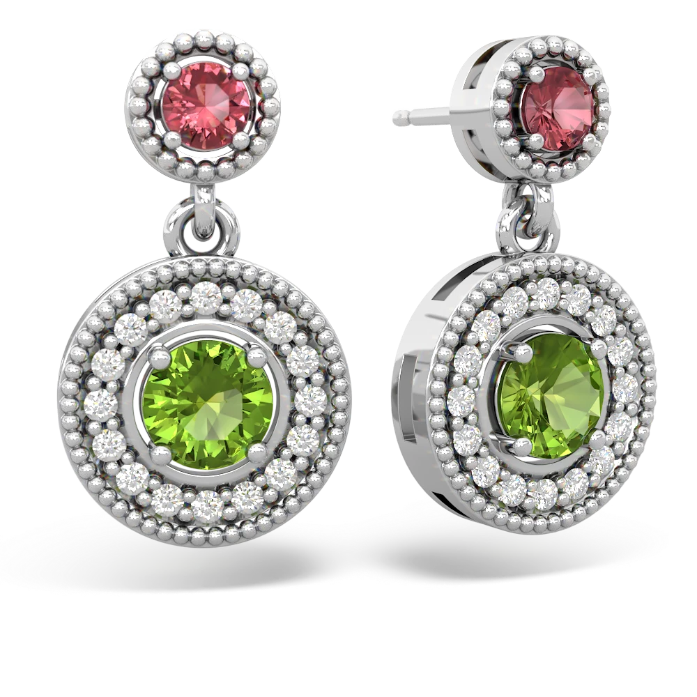 Pink Tourmaline Halo Dangle 14K White Gold earrings E5319