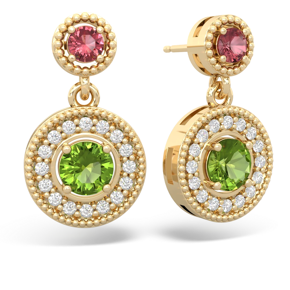 Pink Tourmaline Halo Dangle 14K Yellow Gold earrings E5319