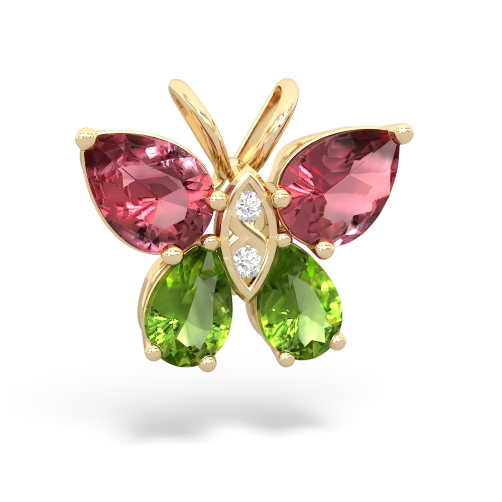 Pink Tourmaline Butterfly 14K Yellow Gold pendant P2215