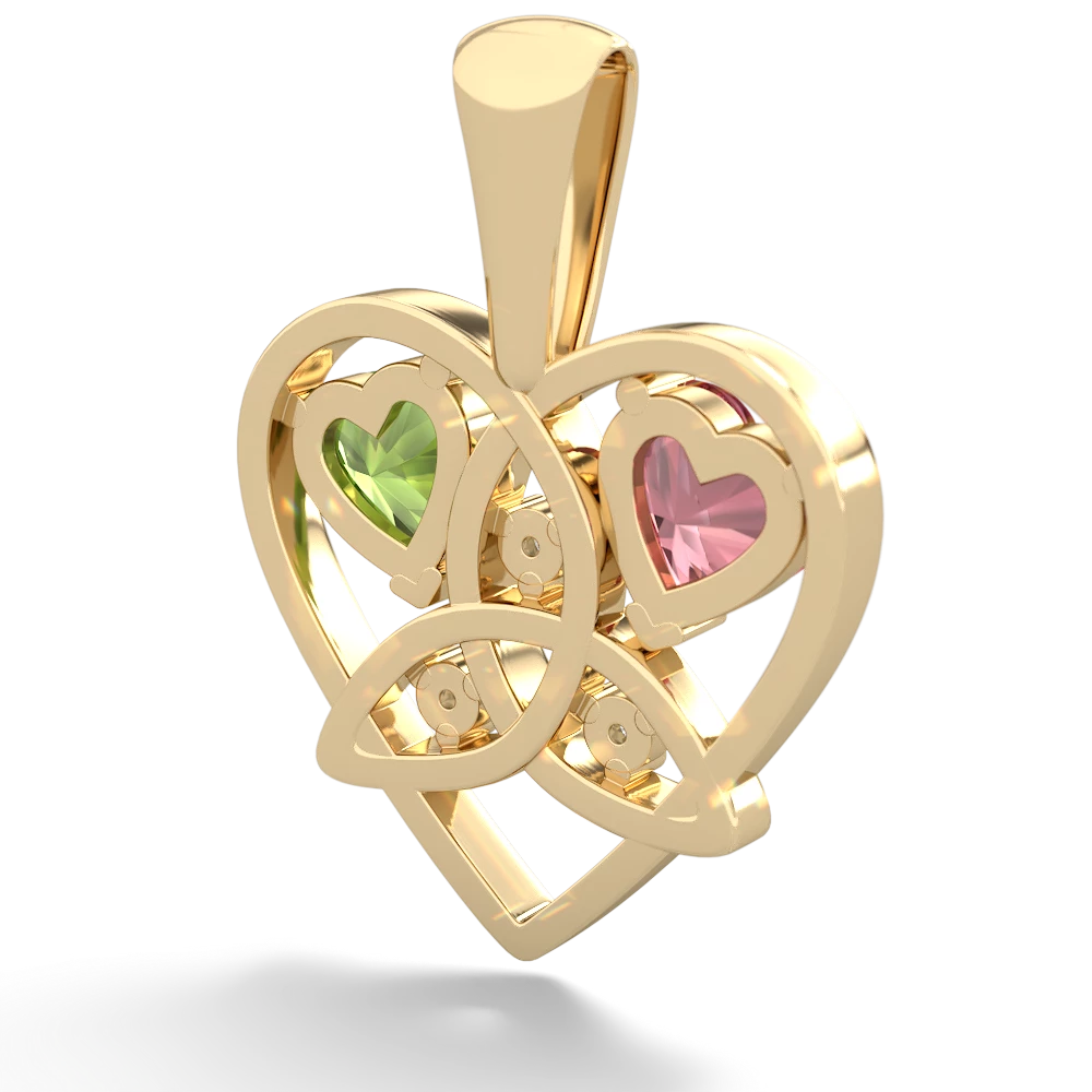 Pink Tourmaline Celtic Trinity Heart 14K Yellow Gold pendant P5331