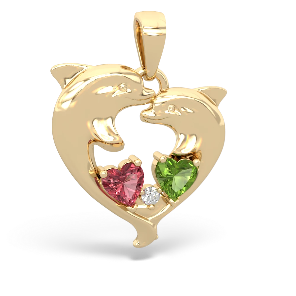 Pink Tourmaline Dolphin Heart 14K Yellow Gold pendant P5820