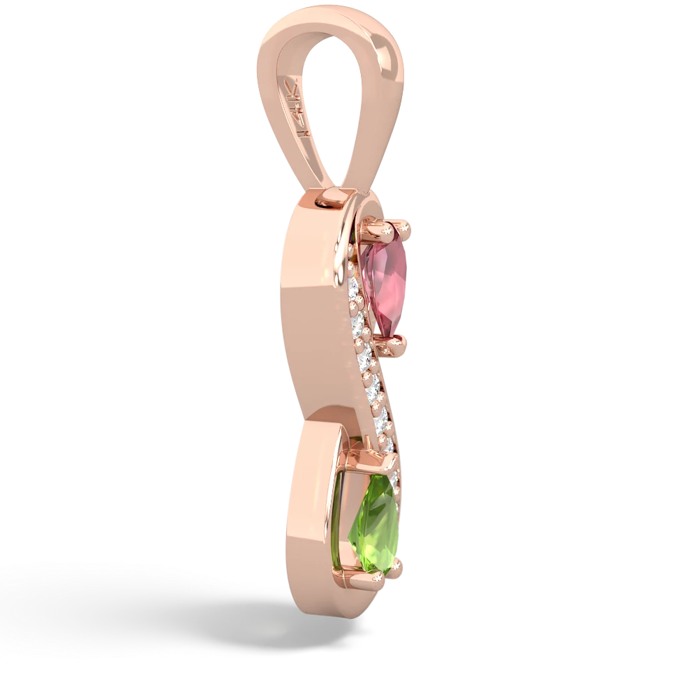 Pink Tourmaline Diamond Infinity 14K Rose Gold pendant P5390