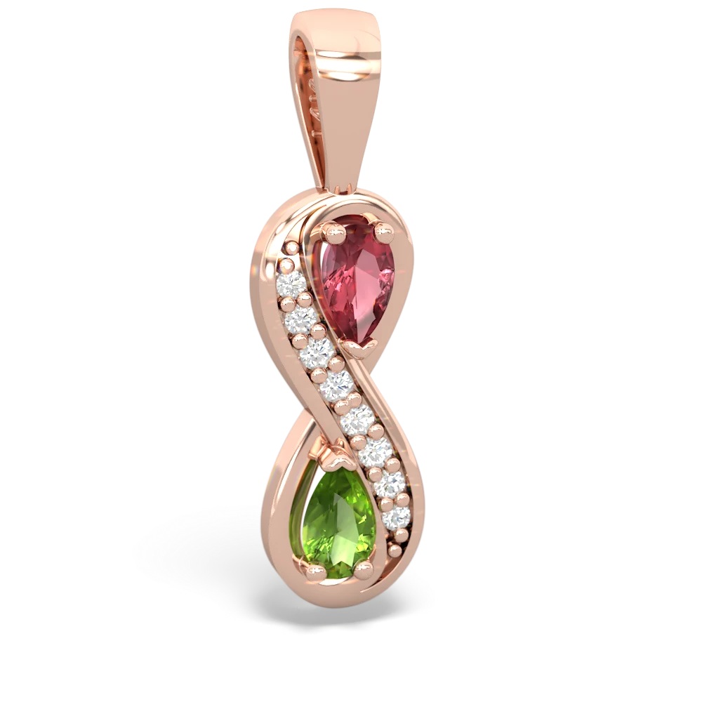 Pink Tourmaline Diamond Infinity 14K Rose Gold pendant P5390