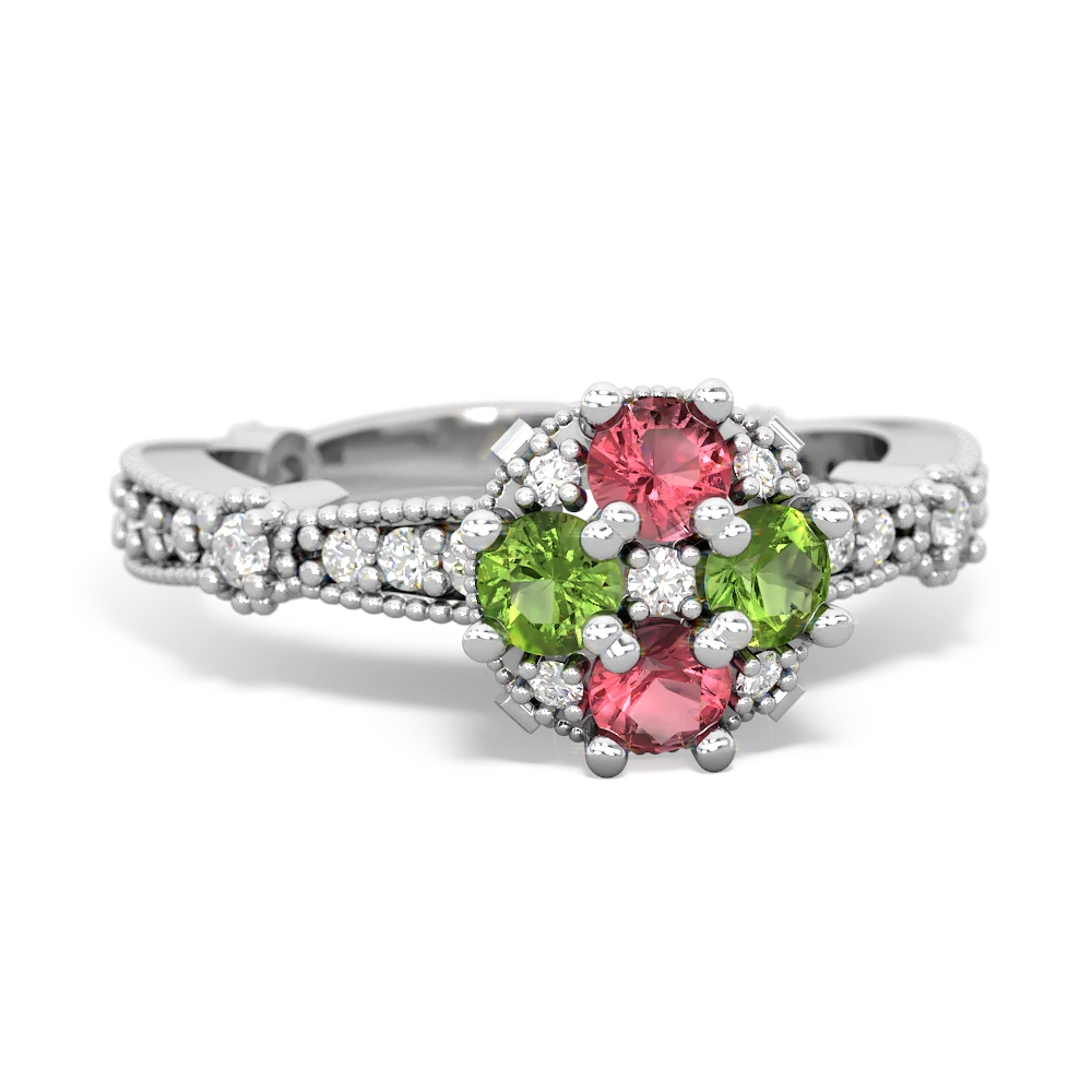 Pink Tourmaline Sparkling Tiara Cluster 14K White Gold ring R26293RD