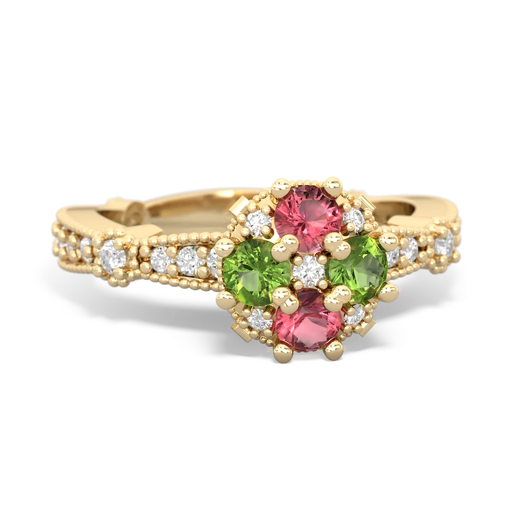 Pink Tourmaline Sparkling Tiara Cluster 14K Yellow Gold ring R26293RD