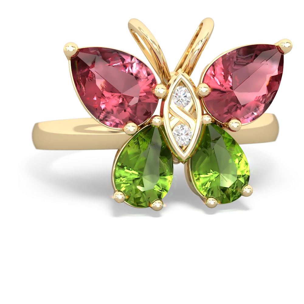 Pink Tourmaline Butterfly 14K Yellow Gold ring R2215