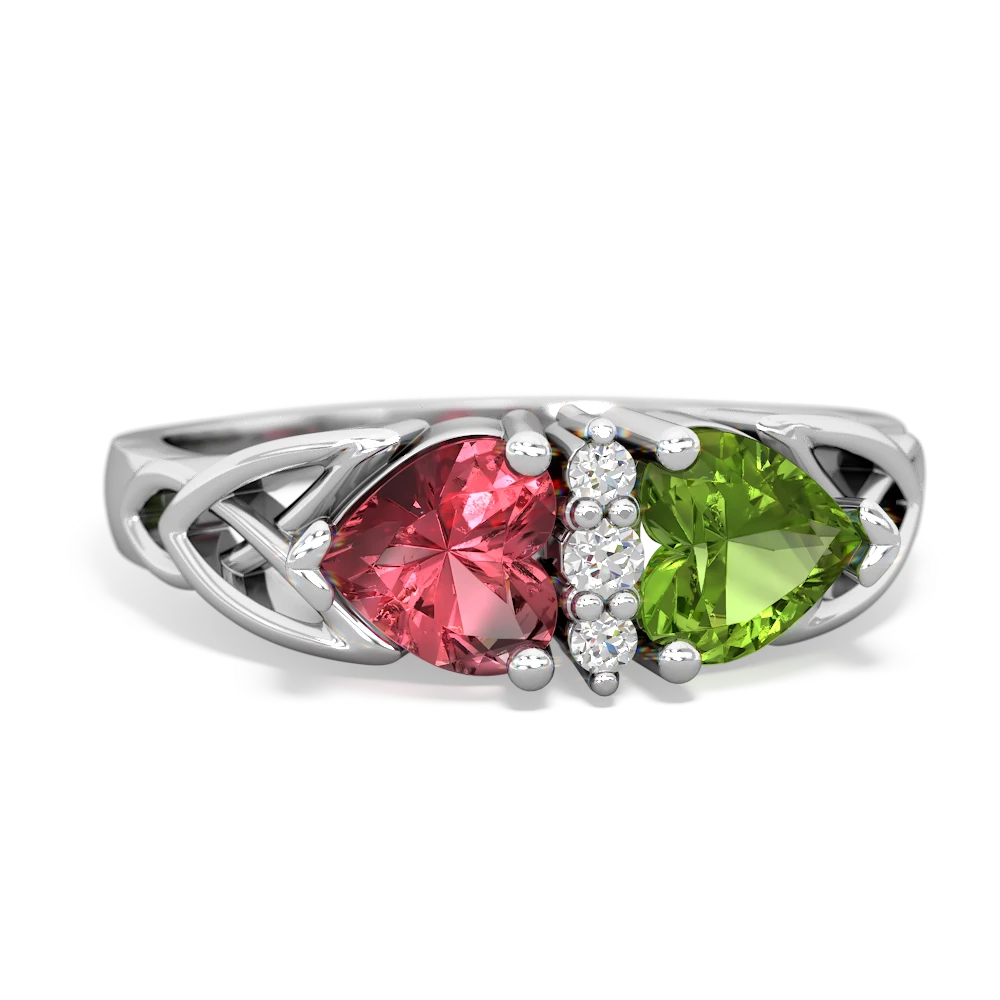 Pink Tourmaline Celtic Knot Double Heart 14K White Gold ring R5040