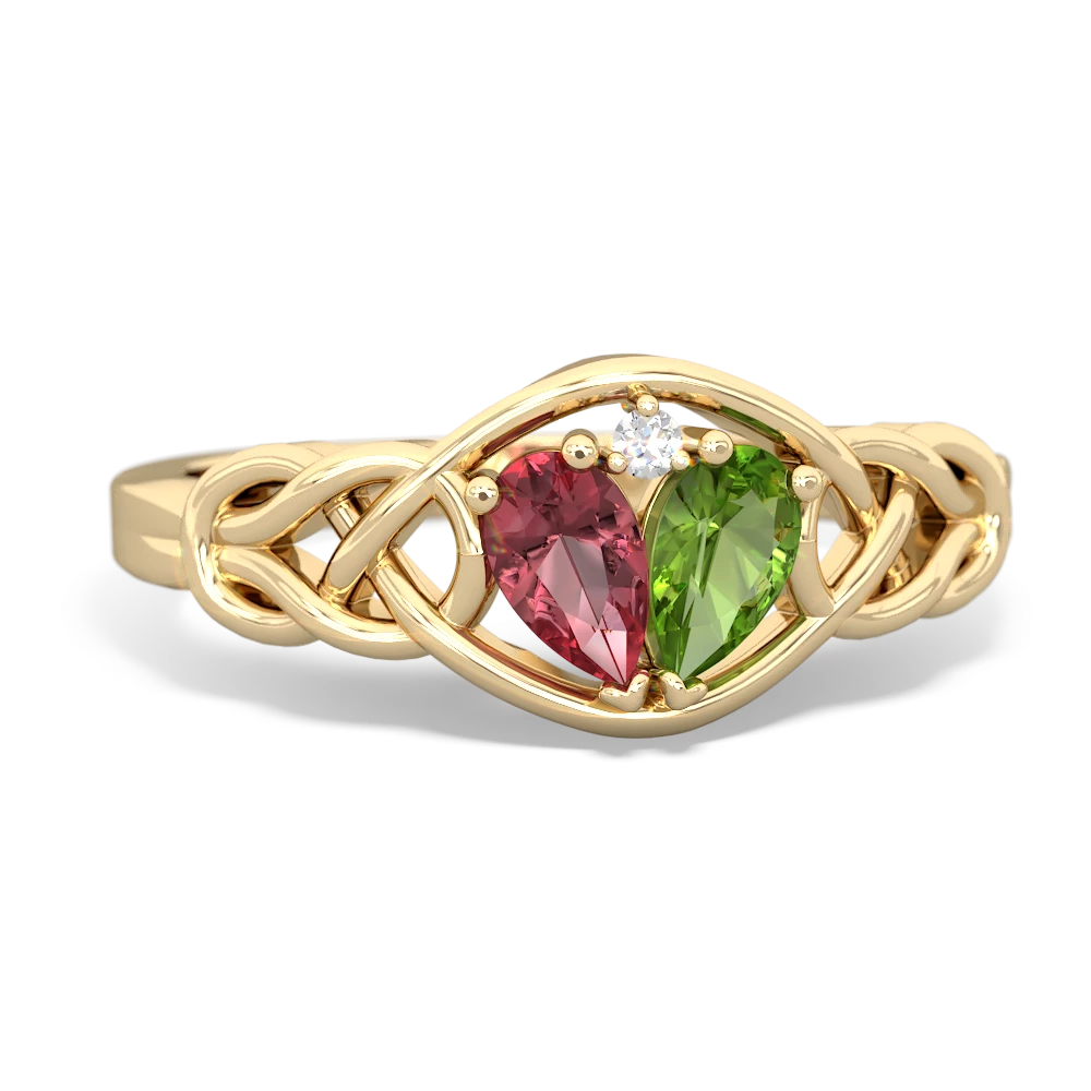 Pink Tourmaline Celtic Love Knot 14K Yellow Gold ring R5420