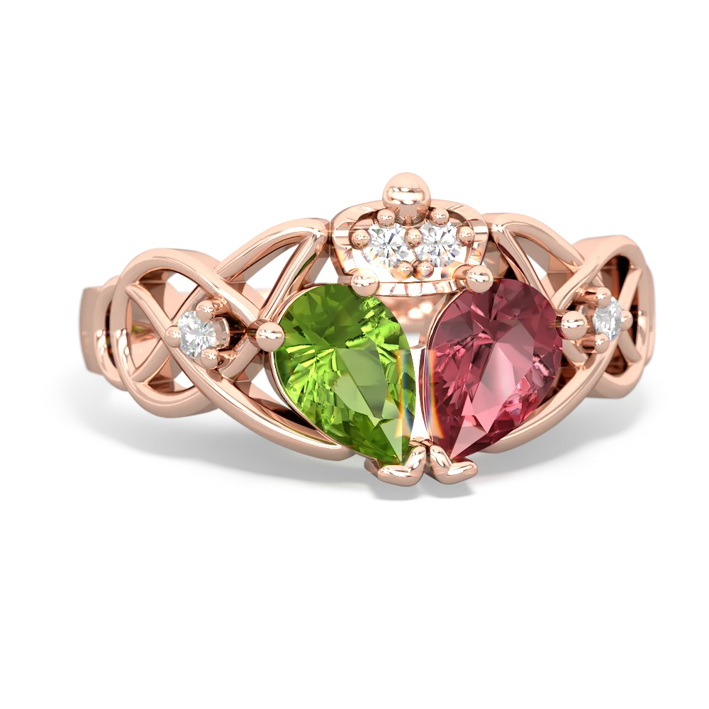 Pink Tourmaline 'One Heart' Celtic Knot Claddagh 14K Rose Gold ring R5322