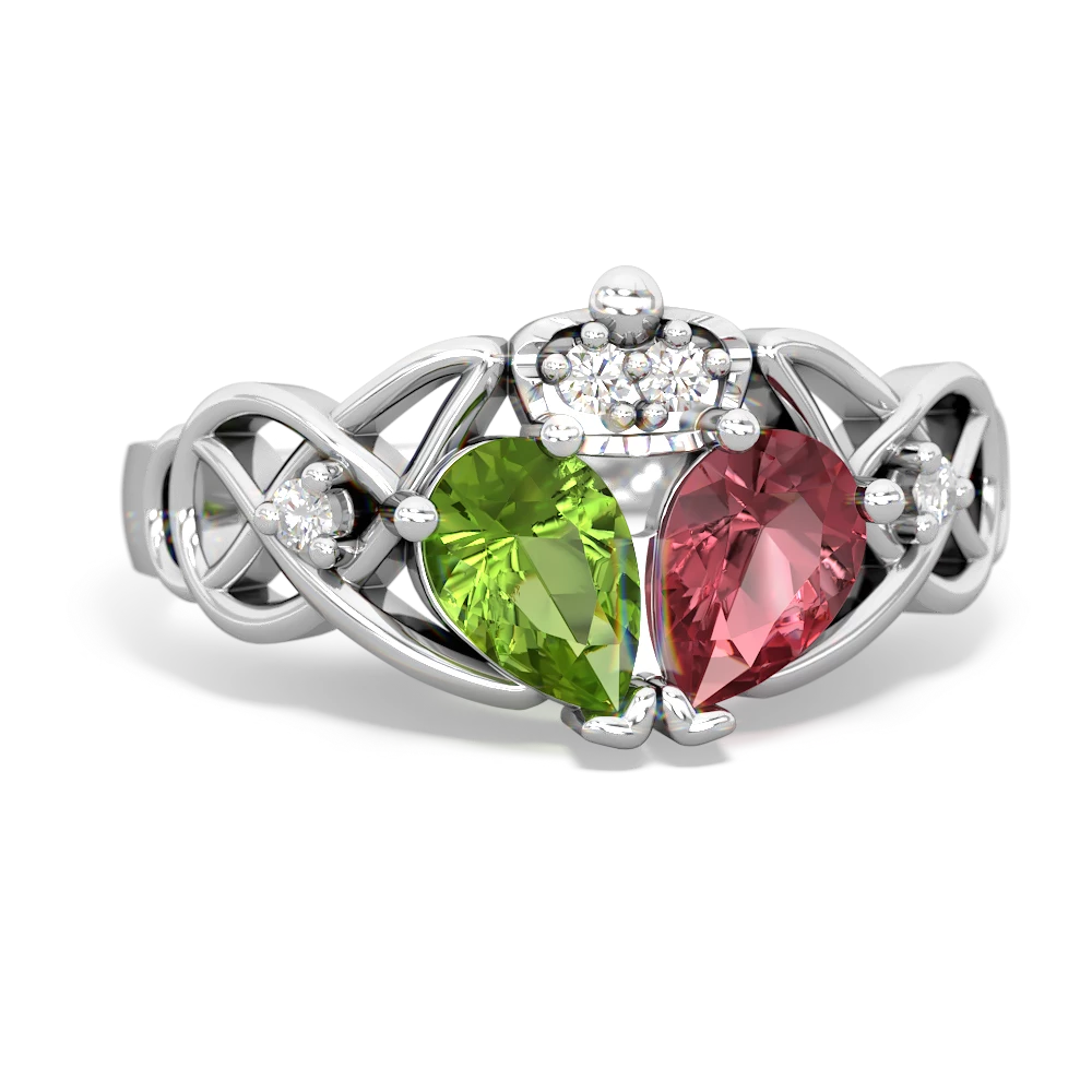 Pink Tourmaline 'One Heart' Celtic Knot Claddagh 14K White Gold ring R5322