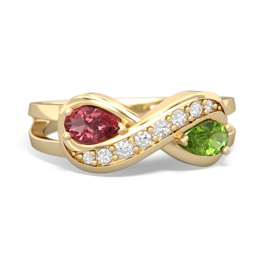 Pink Tourmaline Diamond Infinity 14K Yellow Gold ring R5390