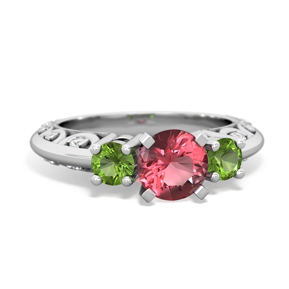 Pink Tourmaline Art Deco Eternal Embrace Engagement 14K White Gold ring C2003