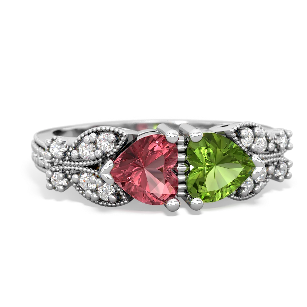 Pink Tourmaline Diamond Butterflies 14K White Gold ring R5601