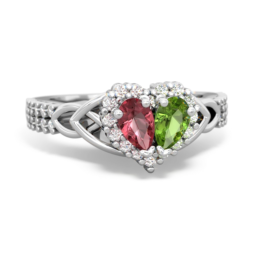 Pink Tourmaline Celtic Knot Two Hearts As One 14K White Gold ring R2644HRT