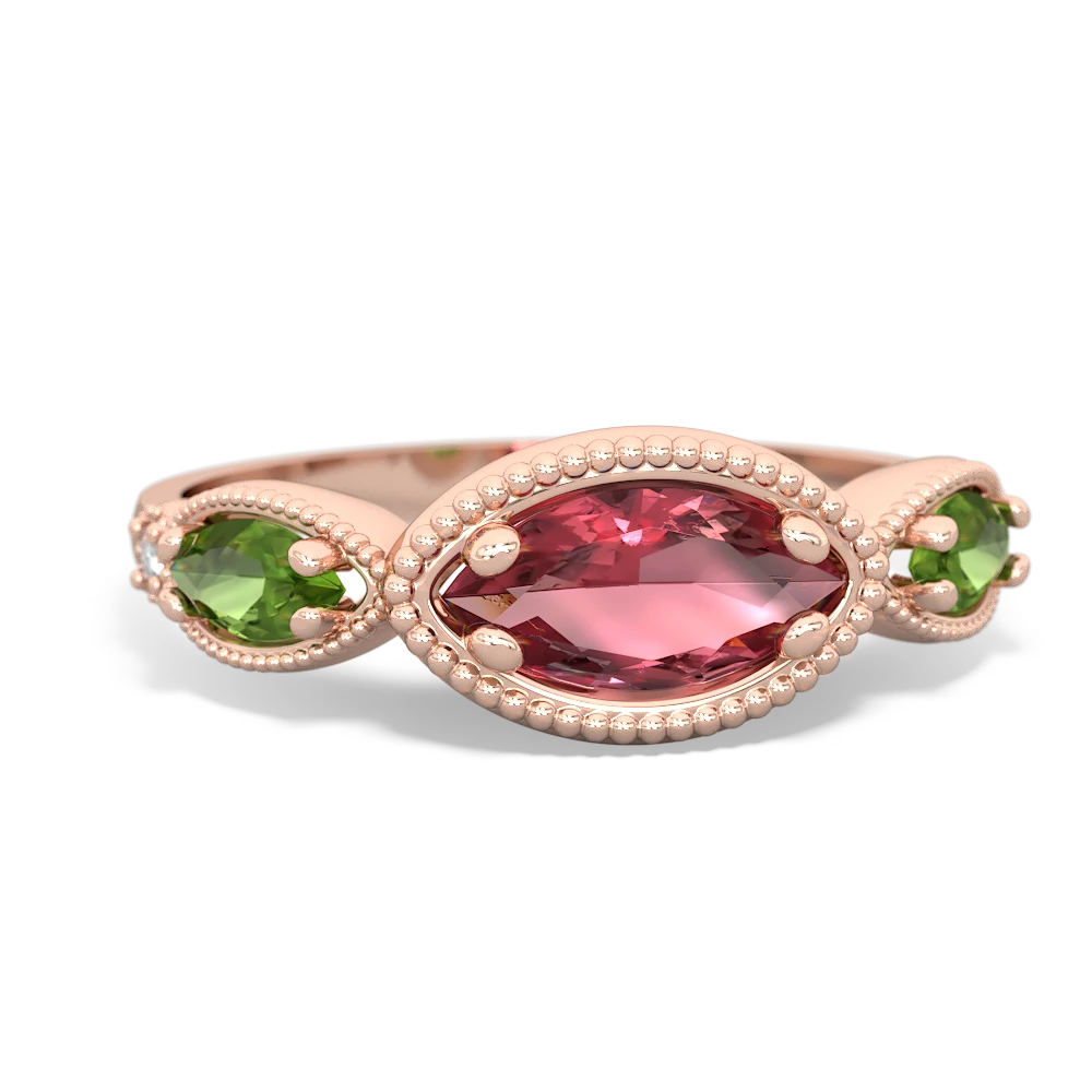 Pink Tourmaline Milgrain Marquise 14K Rose Gold ring R5700