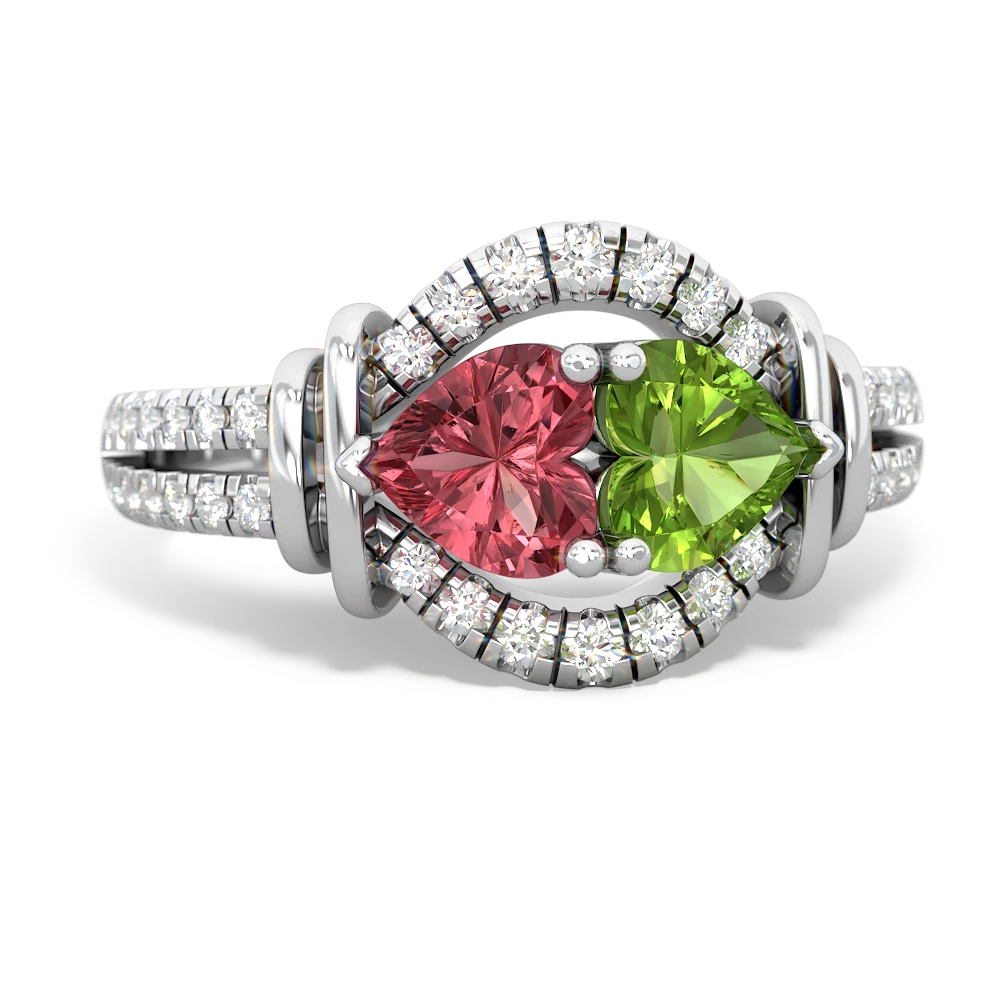 Pink Tourmaline Art-Deco Keepsake 14K White Gold ring R5630