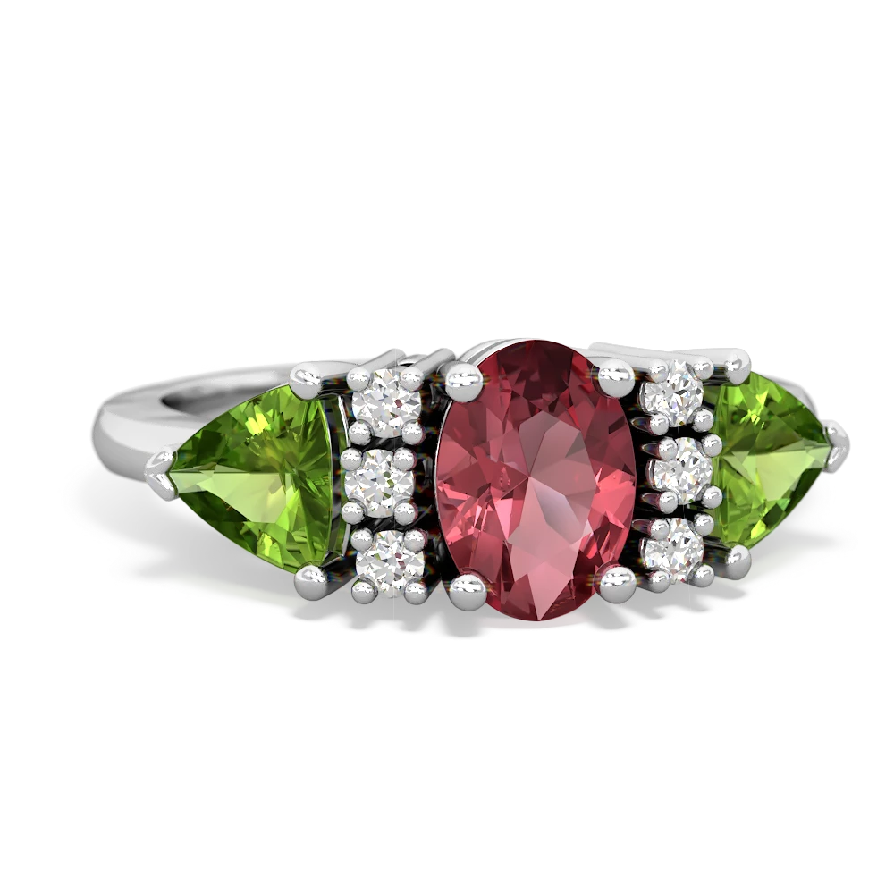 Pink Tourmaline Antique Style Three Stone 14K White Gold ring R2186