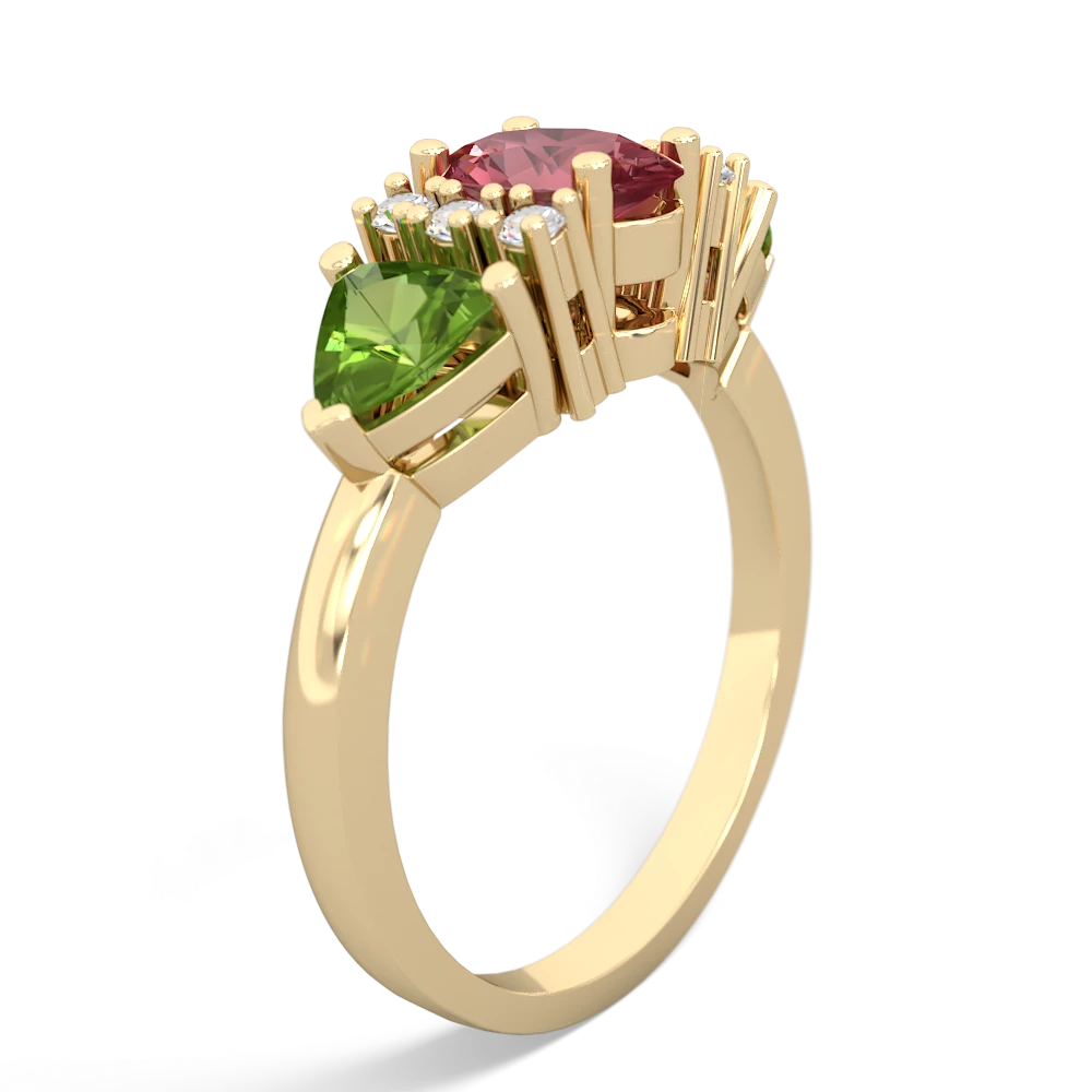 Pink Tourmaline Antique Style Three Stone 14K Yellow Gold ring R2186