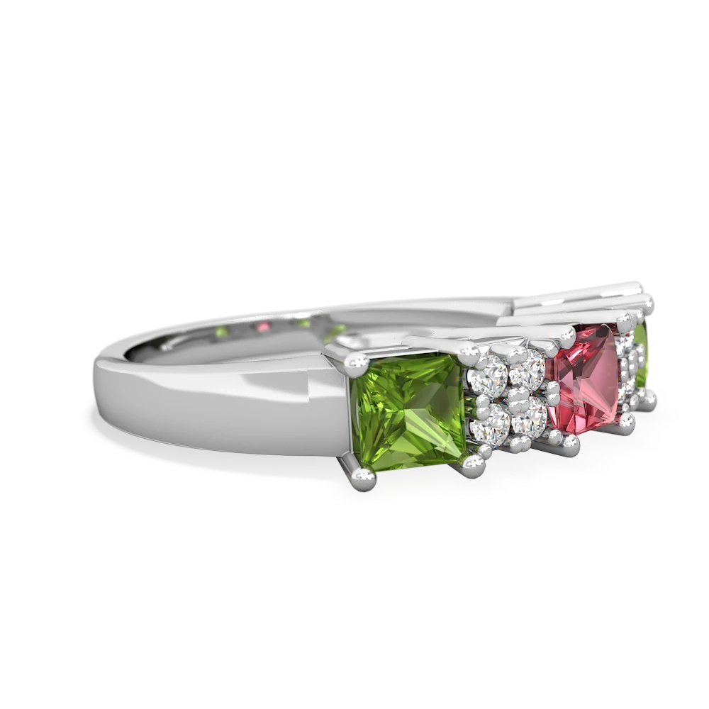 Pink Tourmaline Three Stone Diamond Cluster 14K White Gold ring R2592