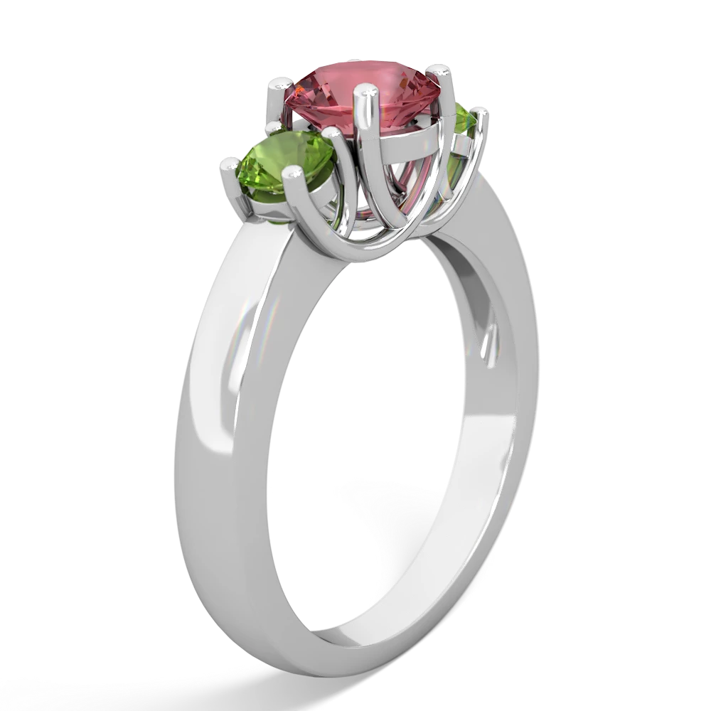 Pink Tourmaline Three Stone Round Trellis 14K White Gold ring R4018