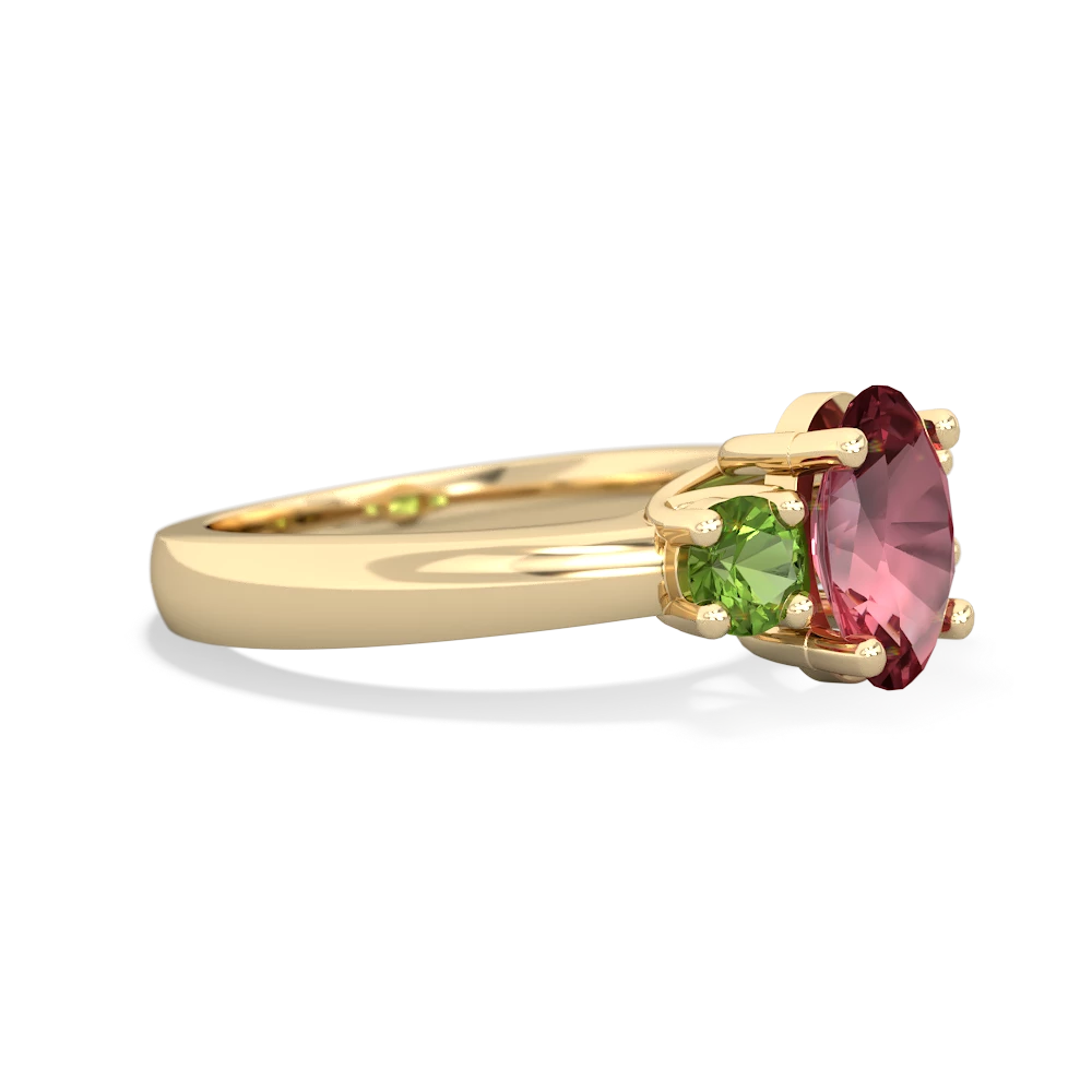 Pink Tourmaline Three Stone Oval Trellis 14K Yellow Gold ring R4024