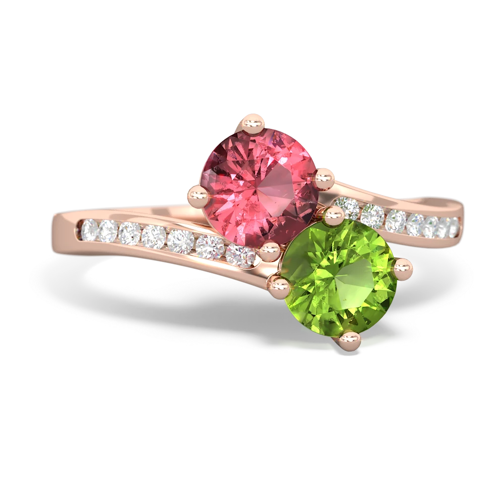 Pink Tourmaline Channel Set Two Stone 14K Rose Gold ring R5303