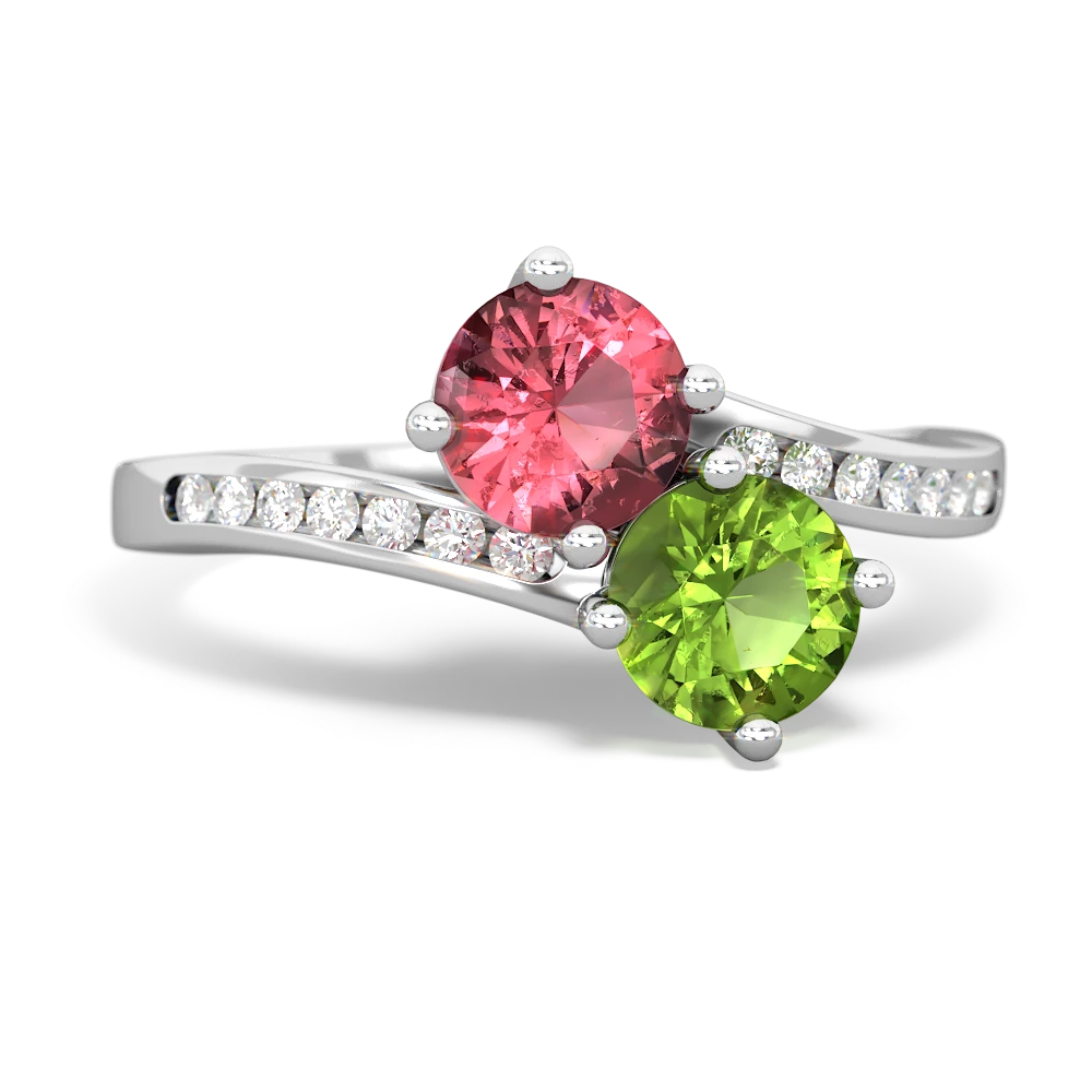 Pink Tourmaline Channel Set Two Stone 14K White Gold ring R5303