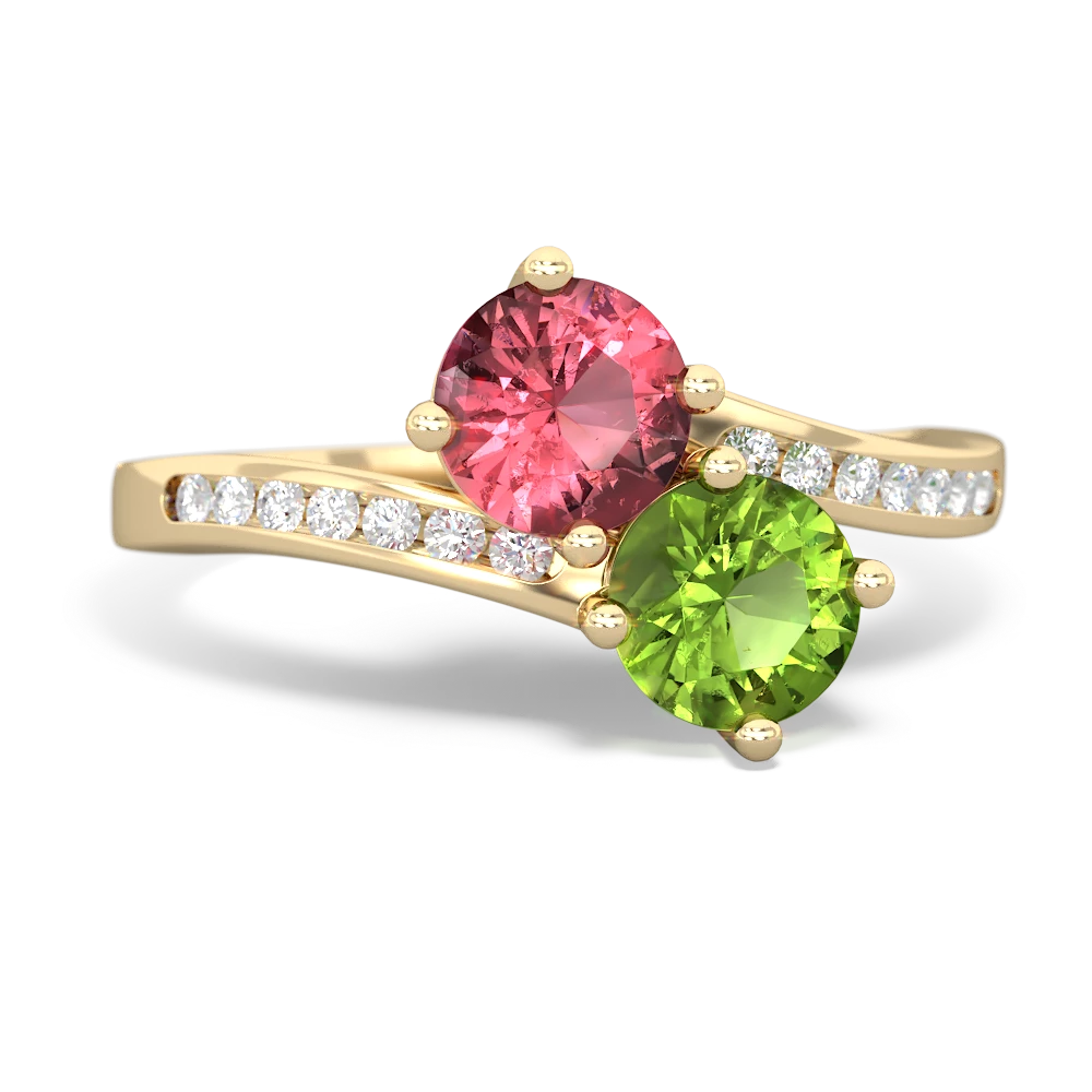 Pink Tourmaline Channel Set Two Stone 14K Yellow Gold ring R5303