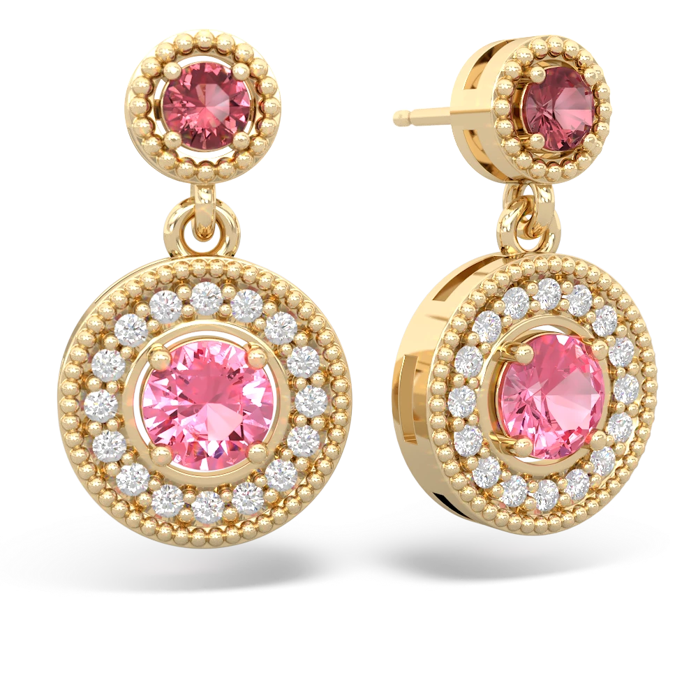 Pink Tourmaline Halo Dangle 14K Yellow Gold earrings E5319