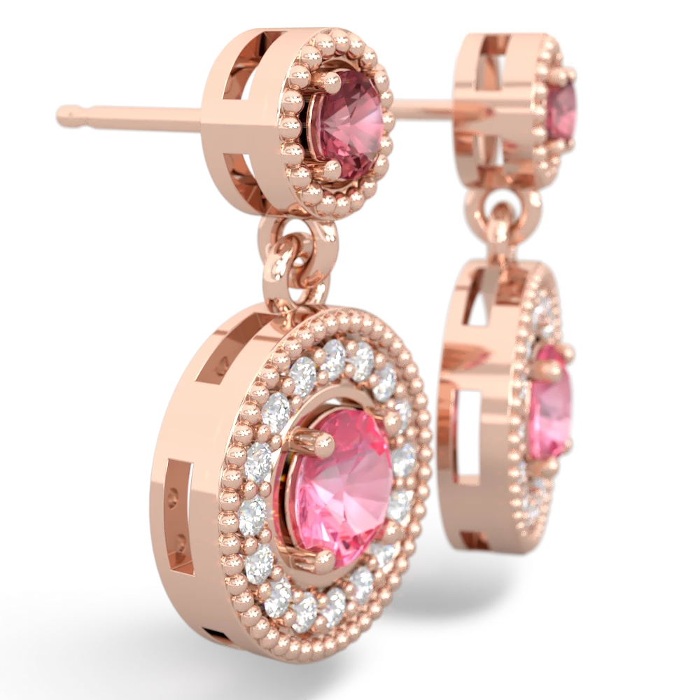 Pink Tourmaline Halo Dangle 14K Rose Gold earrings E5319