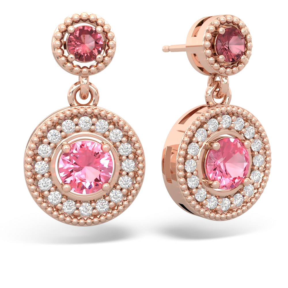 Pink Tourmaline Halo Dangle 14K Rose Gold earrings E5319