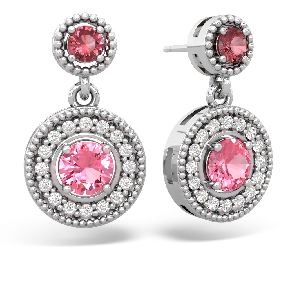 Pink Tourmaline Halo Dangle 14K White Gold earrings E5319