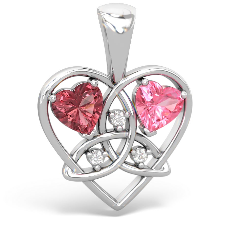 Pink Tourmaline Celtic Trinity Heart 14K White Gold pendant P5331