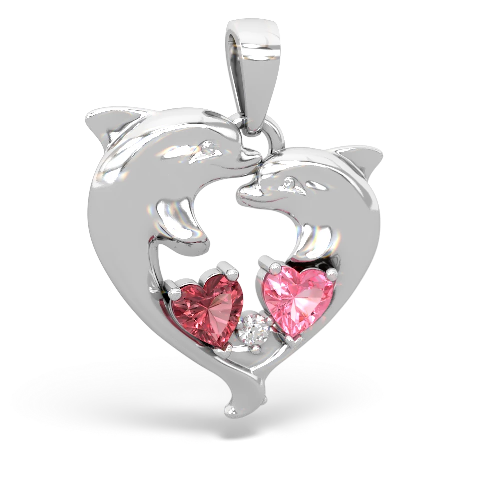 Pink Tourmaline Dolphin Heart 14K White Gold pendant P5820