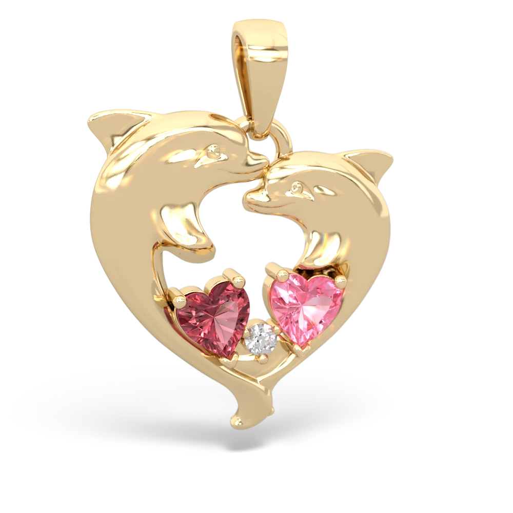 Pink Tourmaline Dolphin Heart 14K Yellow Gold pendant P5820