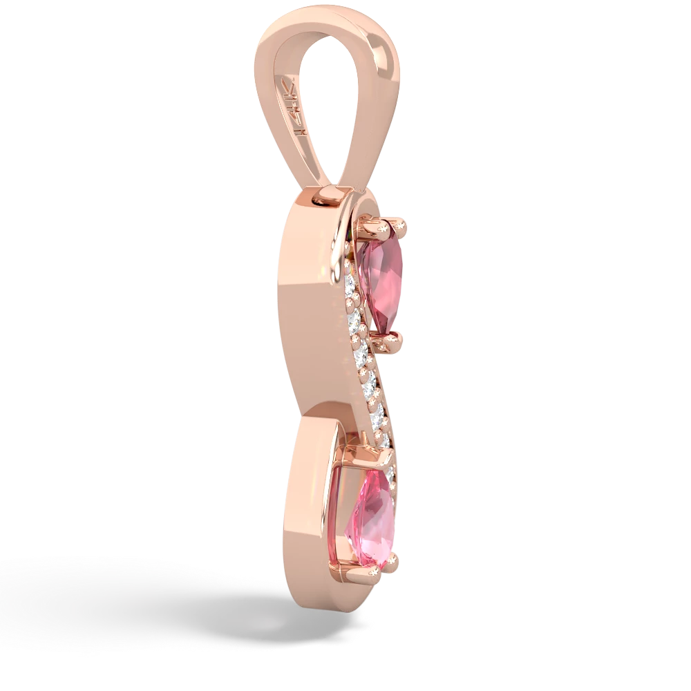 Pink Tourmaline Diamond Infinity 14K Rose Gold pendant P5390