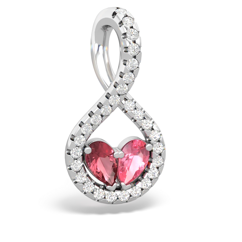 Pink Tourmaline Pave Twist 'One Heart' 14K White Gold pendant P5360