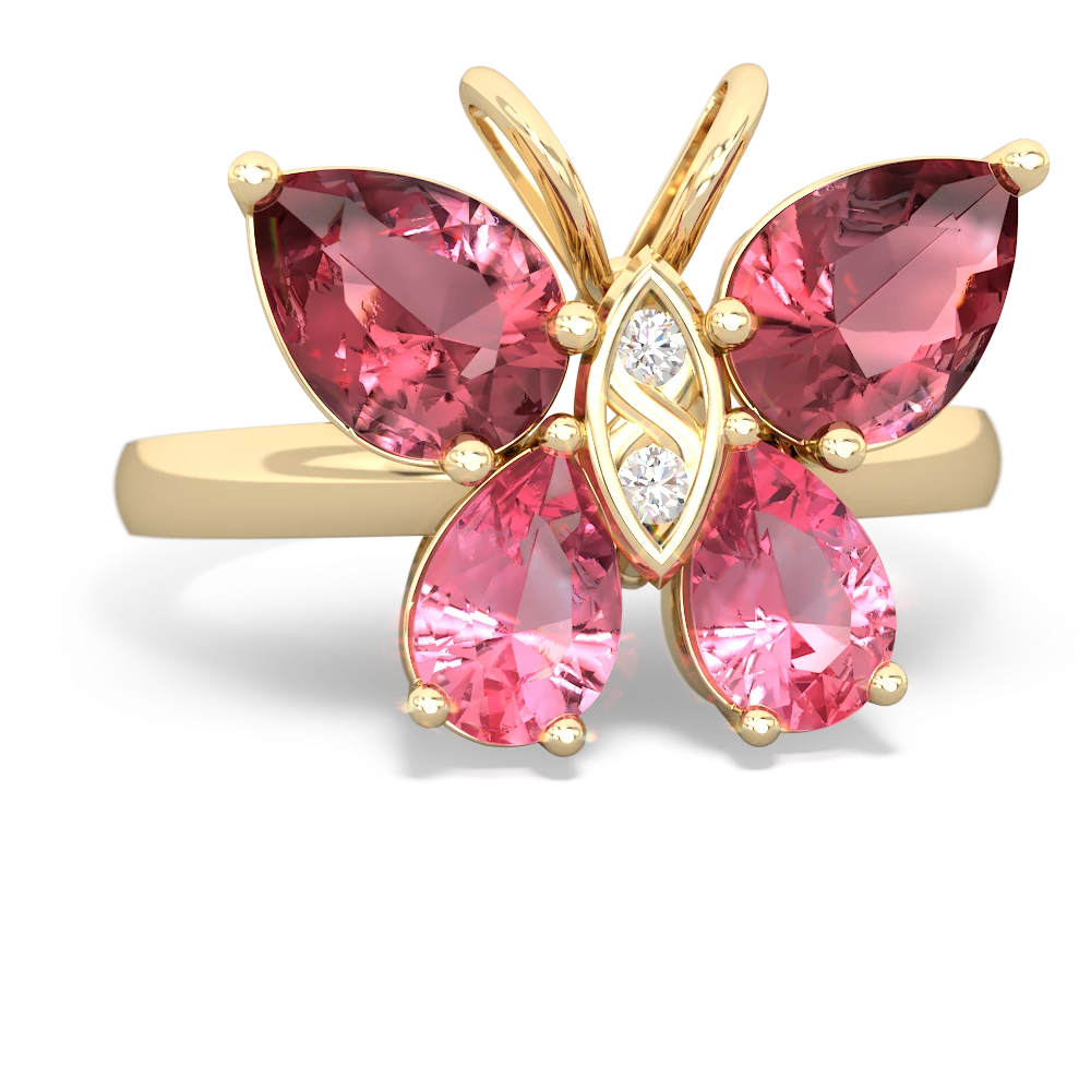 Pink Tourmaline Butterfly 14K Yellow Gold ring R2215