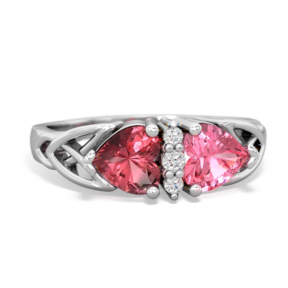 Pink Tourmaline Celtic Knot Double Heart 14K White Gold ring R5040